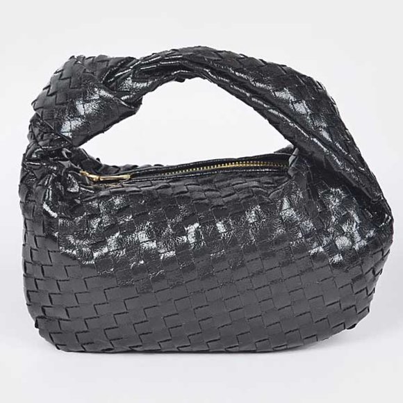 BNWT Brand New Weaved Metallic Small Soft Knotted Top Handle Bag- BLACK - Picture 5 of 5